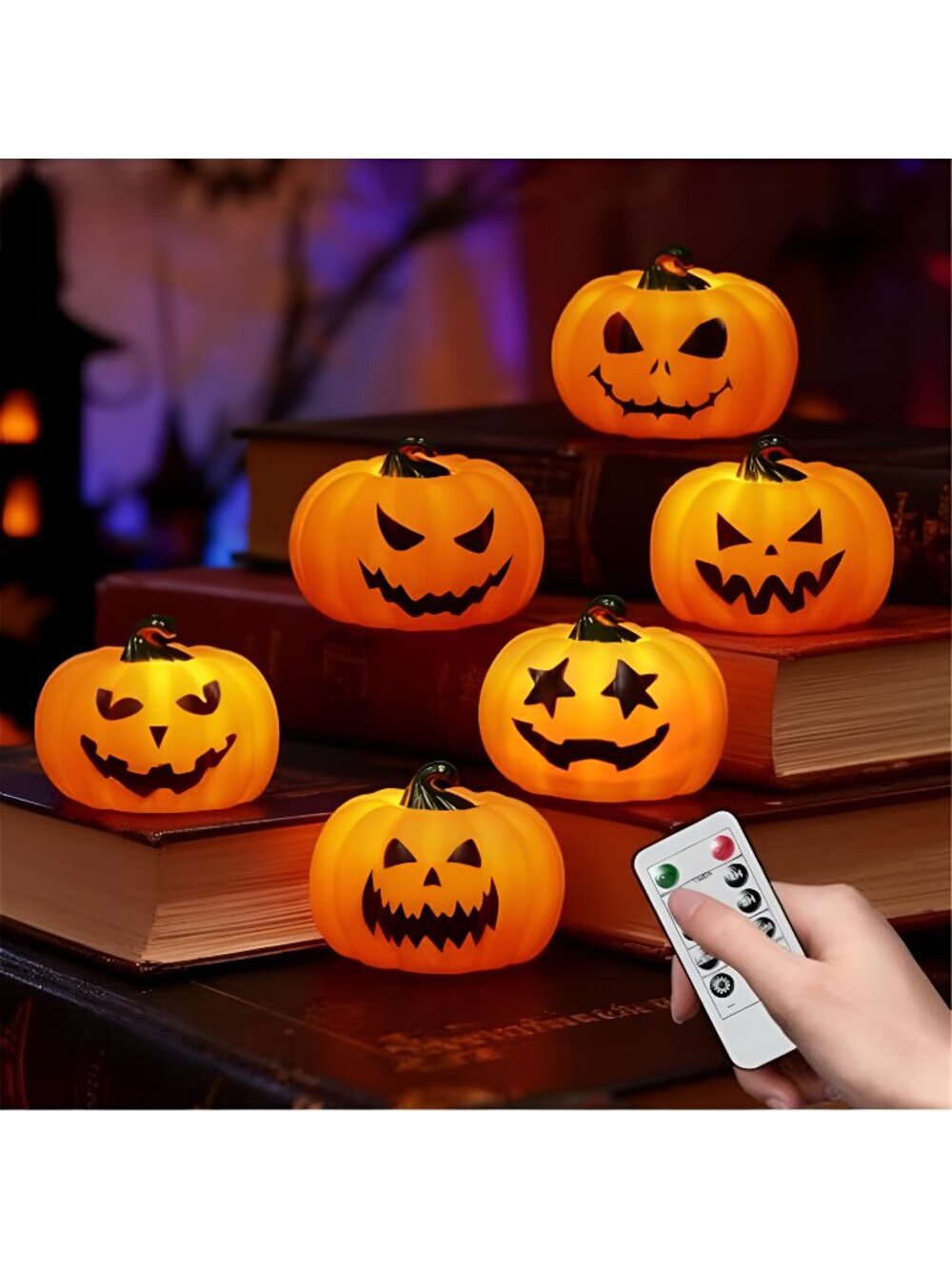 6Pack Halloween Pumpkin Tea Lights with Remote and Timer